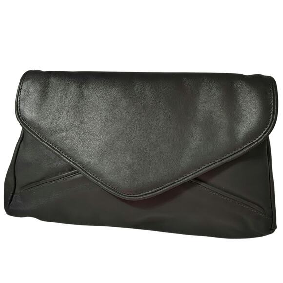 70s Gray Maxi Clutch Faux Leather Foldover Closure Magnetic Clasp 2 Compartments - Picture 1 of 8